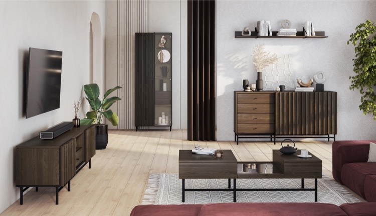 Ryflowana nowoczesna komoda z szufladami 165 cm do salonu NOBO