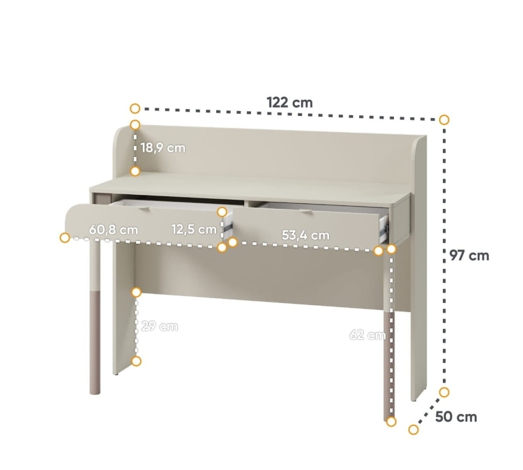 Dziecięce biurko kaszmirowe z dwoma szufladami 122 cm JUNA