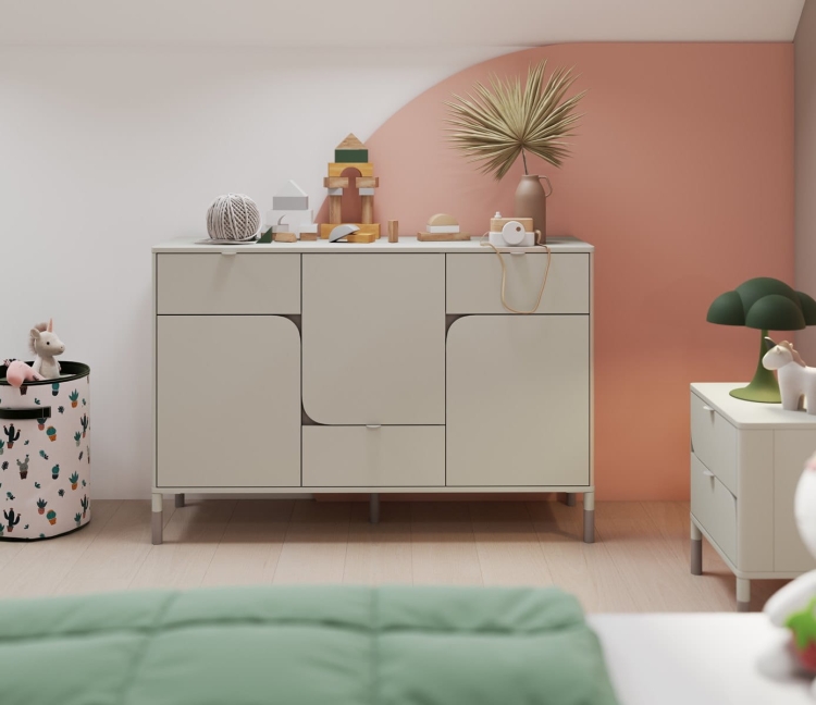 Designerska komoda z 3 szufladami do nowoczesnego pokoju dziecięcego JUNA