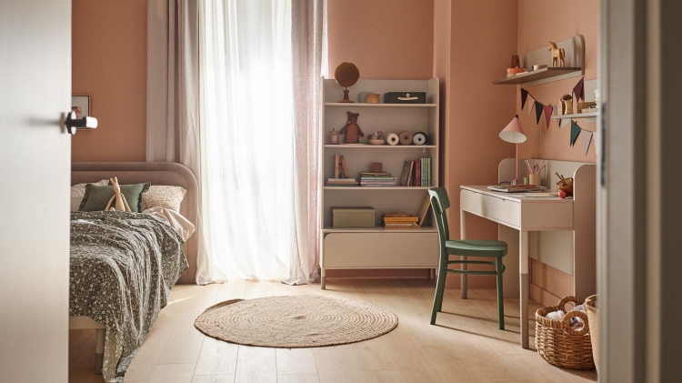 Kaszmirowe łóżko pojedyncze ze stelażem do pokoju młodzieżowego JUNA