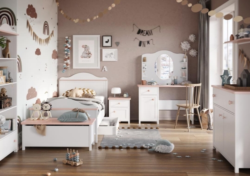 Różowo-biały stolik nocny do pokoju dziecięcego dziewczynki LARA