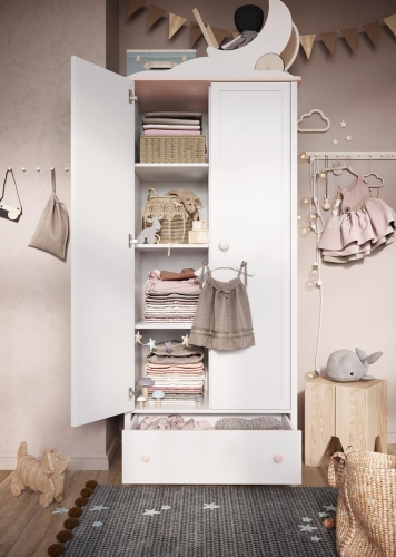 Szafa do pokoju dziecięcego dziewczynki z szufladą i drążkiem na ubrania LARA