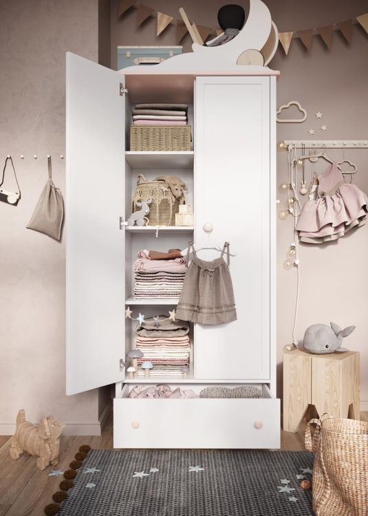 Szafa do pokoju dziecięcego dziewczynki z szufladą i drążkiem na ubrania LARA