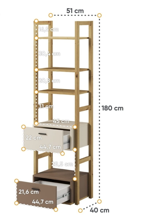 Wąski regał beżowy z drewnianymi elementami dąb artisan do pokoju młodzieżowego LAGOS