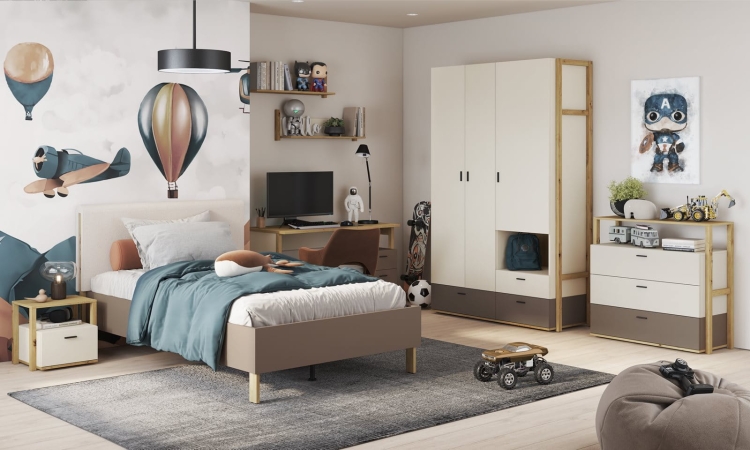 Duże łóżko młodzieżowe z drewnianym zagłówkiem dąb artisan LAGOS