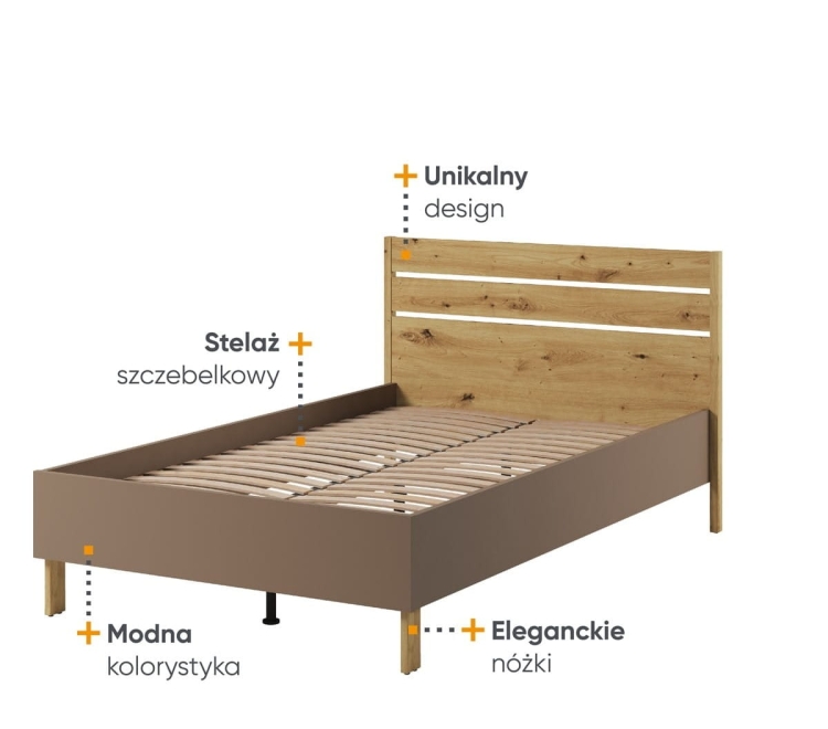 Duże łóżko młodzieżowe z drewnianym zagłówkiem dąb artisan LAGOS