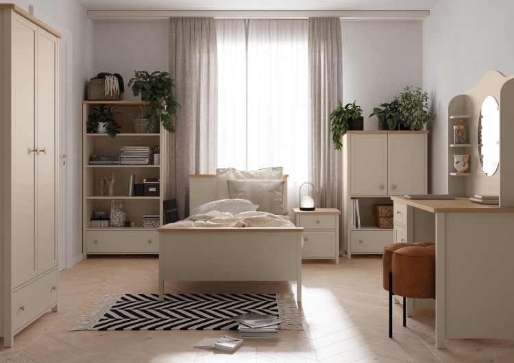 Dwudrzwiowa szafa beżowa z szufladą do stylowego pokoju dziecięcego TOMMY