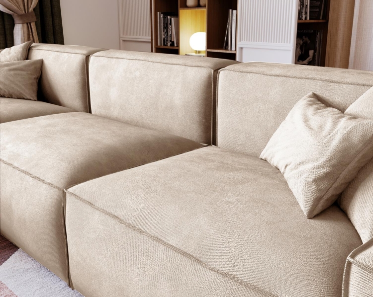 Stylowy narożnik w odcieniu beżu w kształcie L do dużego salonu LOZORNO