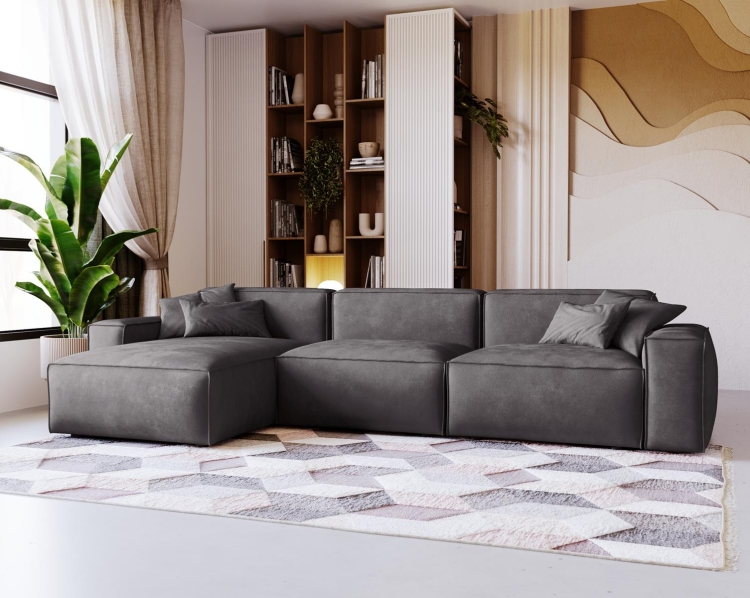 Grafitowy narożnik tapicerowany w welurowej tkaninie z podłokietnikami LOZORNO