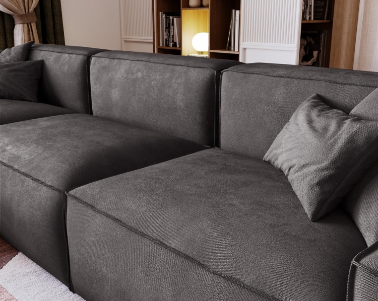 Grafitowy narożnik tapicerowany w welurowej tkaninie z podłokietnikami LOZORNO