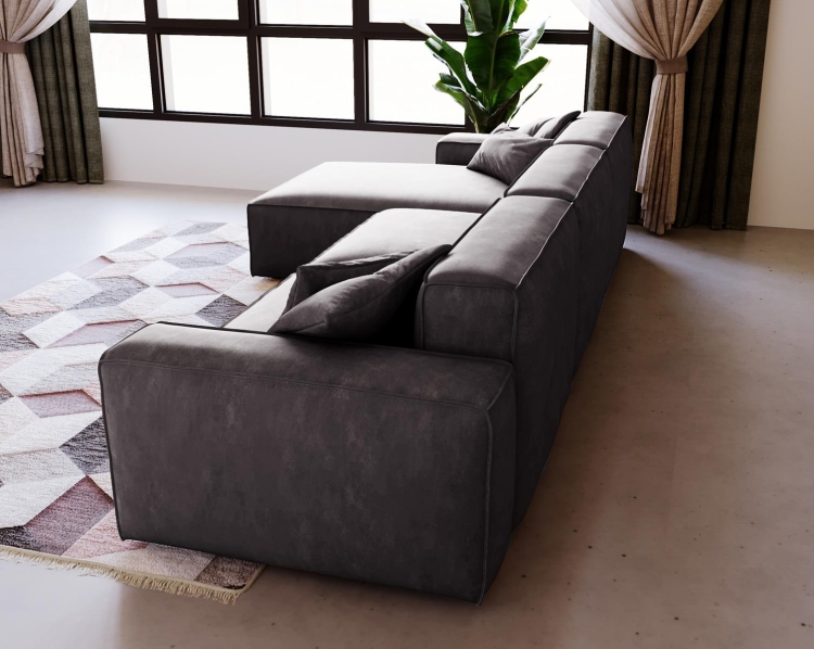 Grafitowy narożnik tapicerowany w welurowej tkaninie z podłokietnikami LOZORNO