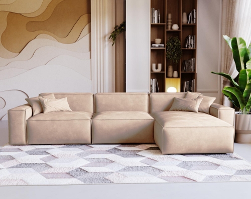 Beżowy narożnik w kształcie L do dużego stylowego salonu LOZORNO
