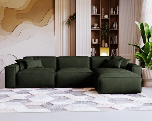 Duży narożnik w kształcie L prawostronny tapicerowany w tkaninie welur LOZORNO