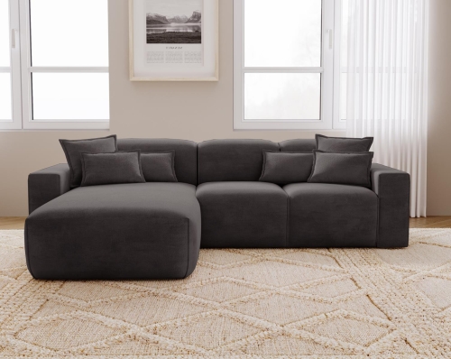 Czarny narożnik tapicerowany welurem elegancki 265 cm AURIA