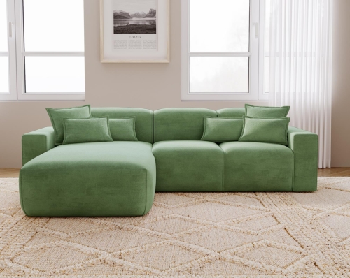 Stylowy narożnik tapicerowany w modnym zielonym kolorze AURIA