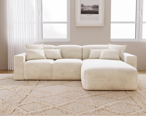 Narożnik prawostronny w odcieniu beżu w minimalistycznym stylu AURIA