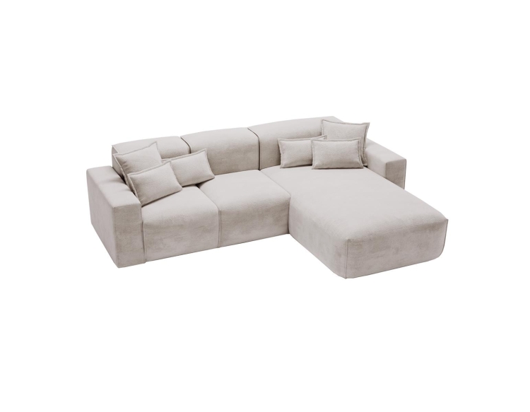 Tapicerowany jasny narożnik w szarym kolorze do dużego salonu AURIA