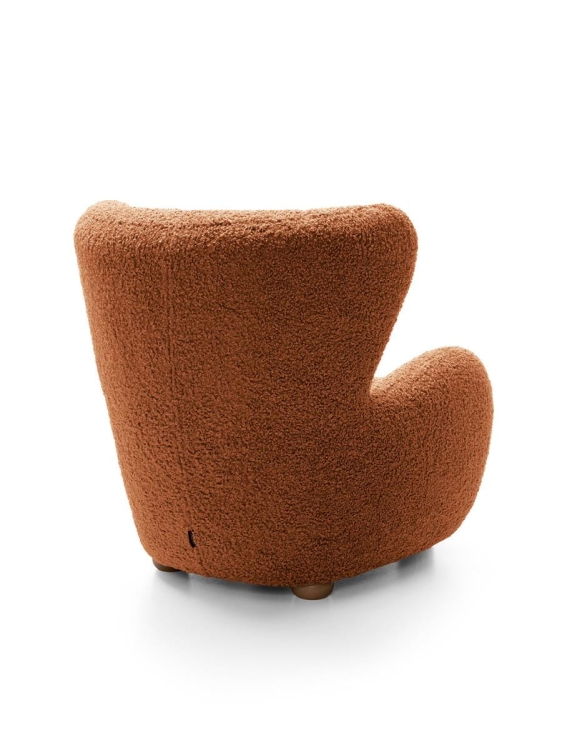 Stylowy komfortowy fotel miedziany w tkaninie baranek w stylu boho MONIS