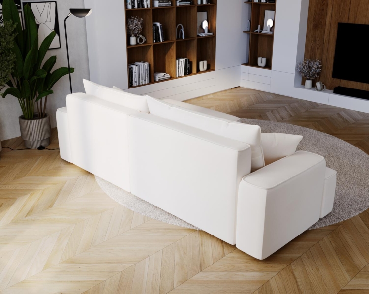 Kremowy narożnik tapicerowany w tkaninie welurowej w kształcie L BEVERLY