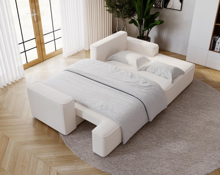 Kremowy narożnik tapicerowany w tkaninie welurowej w kształcie L BEVERLY