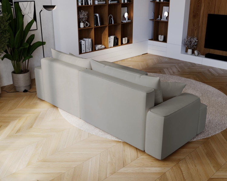 Stylowy narożnik jasnoszary tapicerowany w welurowej tkaninie BEVERLY