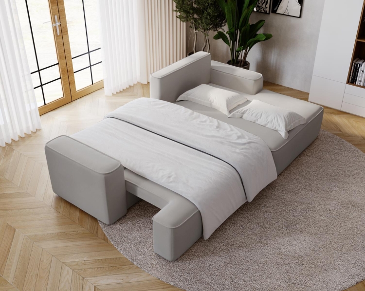 Stylowy narożnik jasnoszary tapicerowany w welurowej tkaninie BEVERLY