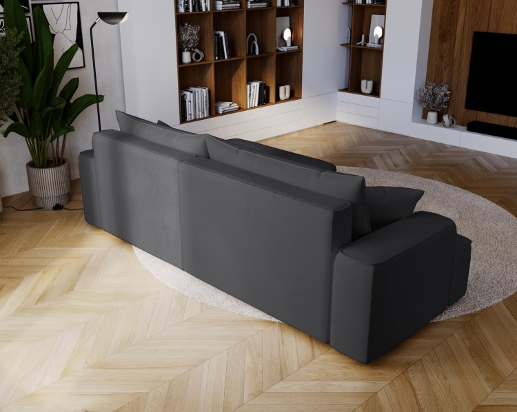 Rozkładany narożnik szary w kształcie L z szeroką otomaną do salonu BEVERLY