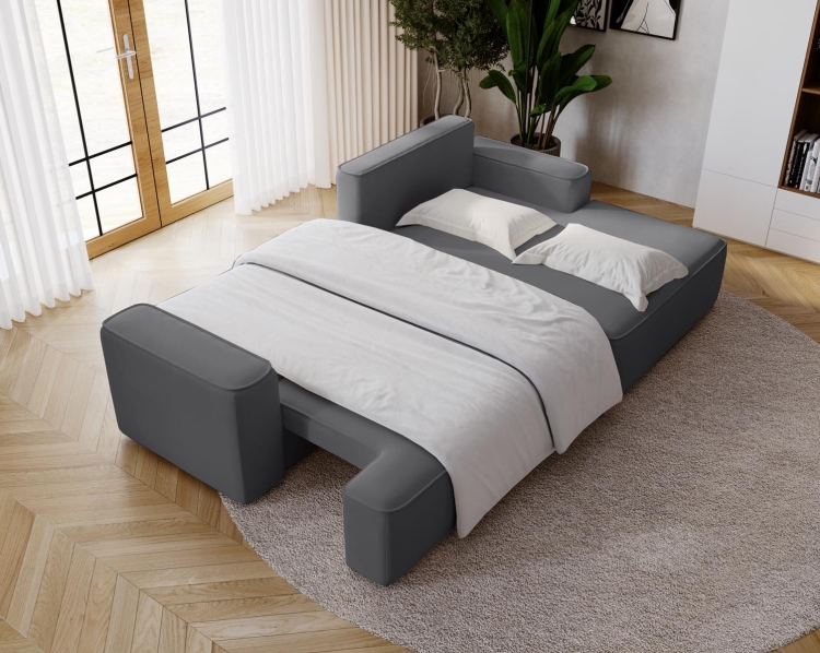 Rozkładany narożnik szary w kształcie L z szeroką otomaną do salonu BEVERLY