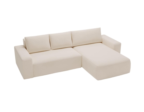 Welurowy narożnik tapicerowany w beżowym odcieniu z funkcją spania CAMA