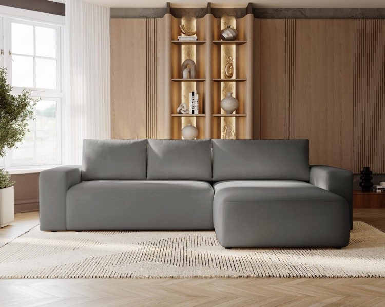 Nowoczesny ciemny narożnik w tkaninie welurowej 250 cm CAMA