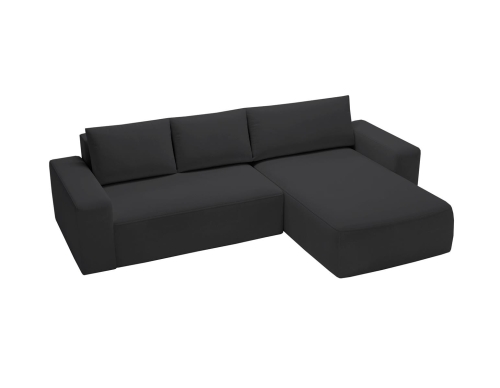 Elegancki czarny welurowy narożnik o szerokiej otomanie 250 cm CAMA