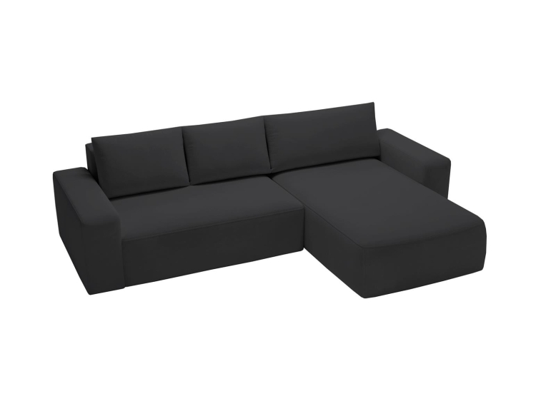Elegancki czarny welurowy narożnik o szerokiej otomanie 250 cm CAMA