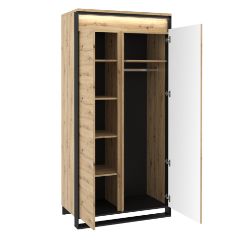 Dwudrzwiowa szafa uchylna z oświetleniem LED w kolorze dąb artisan NINO