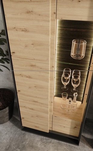 Loftowa witryna z przeszklonym elementem oświetlenie LED dąb artisan NINO