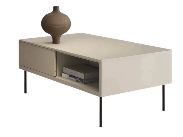 Elegancki stolik kawowy w kaszmirowym odcieniu z szufladą do salonu AMIRI