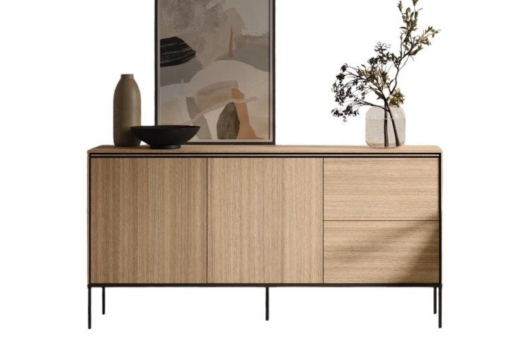 Designerska komoda w odcieniu drewna na metalowych nóżkach MILANS