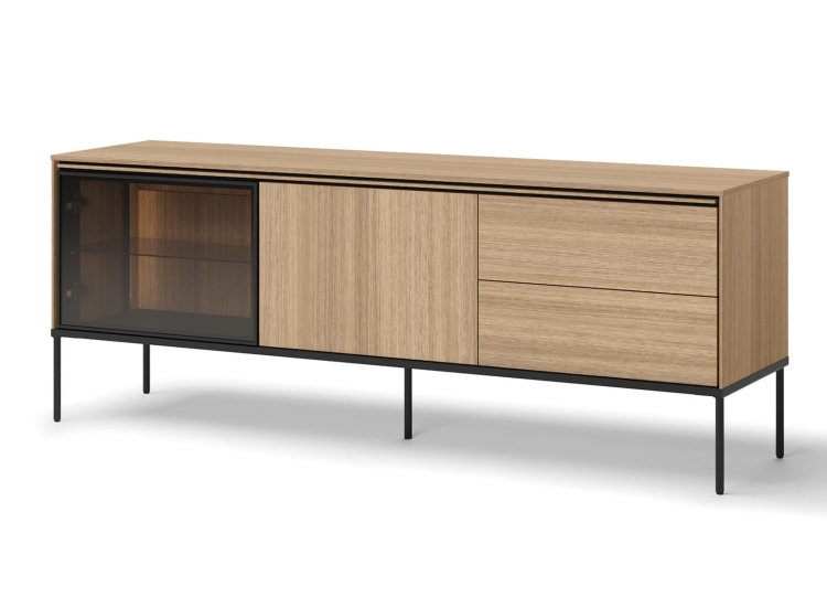 Elegancka szafka pod telewizor w kolorze dębu z oświetleniem LED MILANS