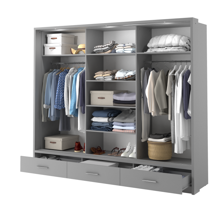 Szara przesuwna szafa z dużym lustrem do nowoczesnej sypialni ADISON