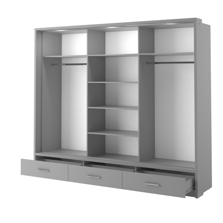 Szara przesuwna szafa z dużym lustrem do nowoczesnej sypialni ADISON