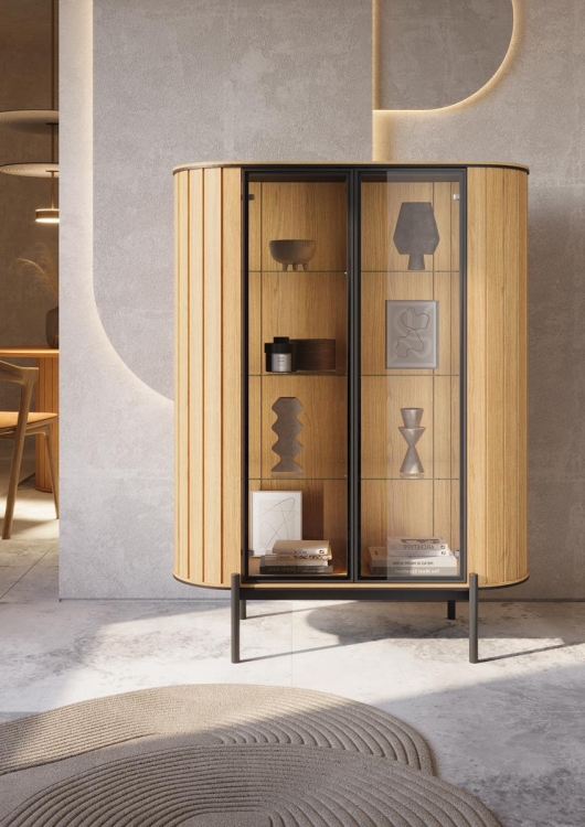 Elegancka witryna z przeszklonymi drzwiami dąb vincenza RATTAS