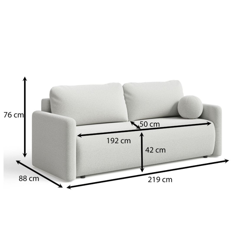 Nowoczesna biała kanapa rozkładana 219 cm boucle LUNS