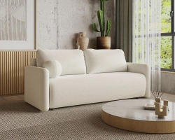 Kremowa sofa rozkładana w modnej tkaninie boucle LUNS