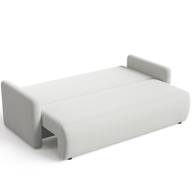 Stylowa sofa tapicerowana w beżowej tkaninie boucle LUNS