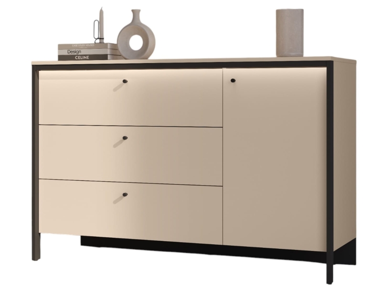 Elegancka duża komoda beżowa z trzema szufladami ELLA