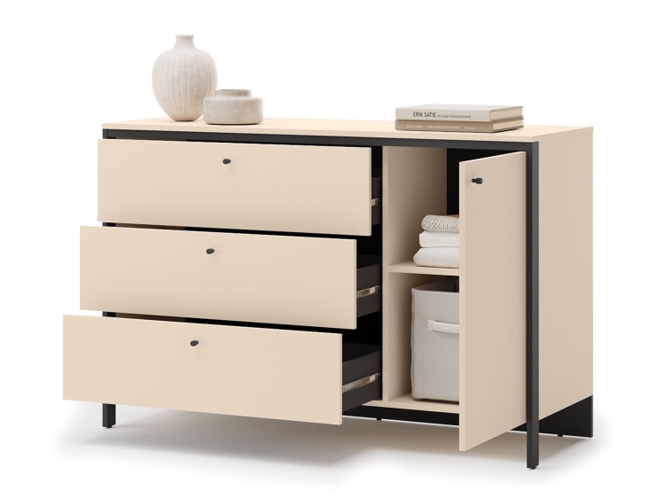 Elegancka duża komoda beżowa z trzema szufladami ELLA