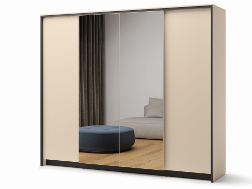 Duża beżowa szafa z lustrem 250 cm do sypialni ELLA