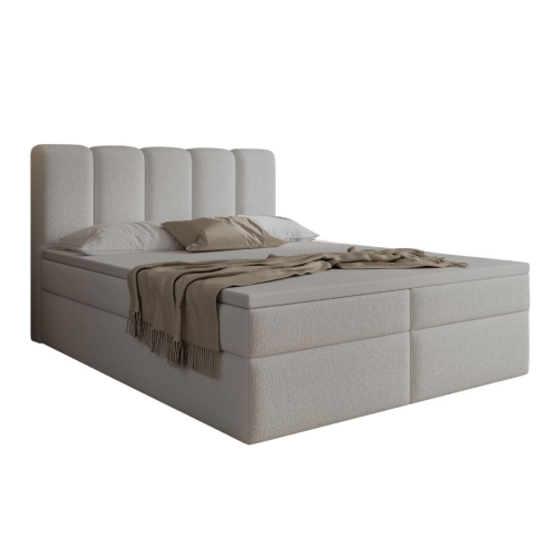 Luksusowe szare łóżko kontynentalne z materacem i pojemnikiem LUMI