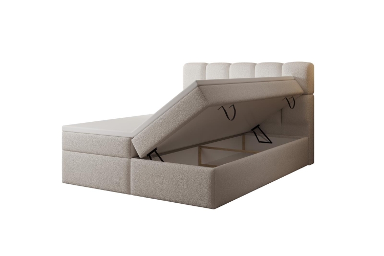 Eleganckie łóżko kontynentalne białe w tkaninie boucle PALEO