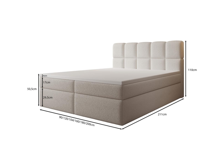 Eleganckie łóżko kontynentalne białe w tkaninie boucle PALEO