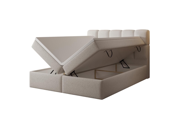 Designerskie grafitowe łóżko kontynentalne boucle z materacem PALEO